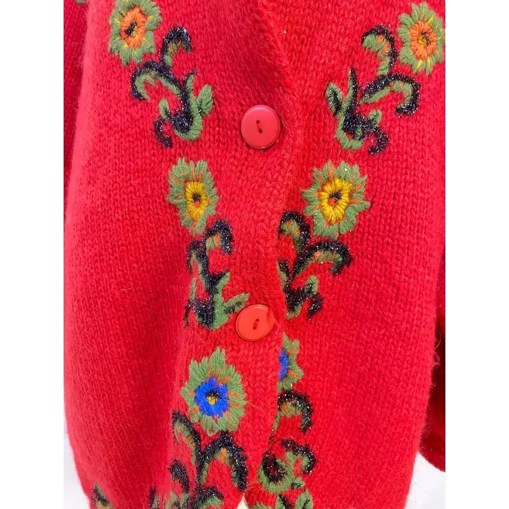 VTG Cervelle Red Bulky, Chunky, Shawl Collar Cardigan, Puff Sleeves, Wool  Med - Picture 3 of 8